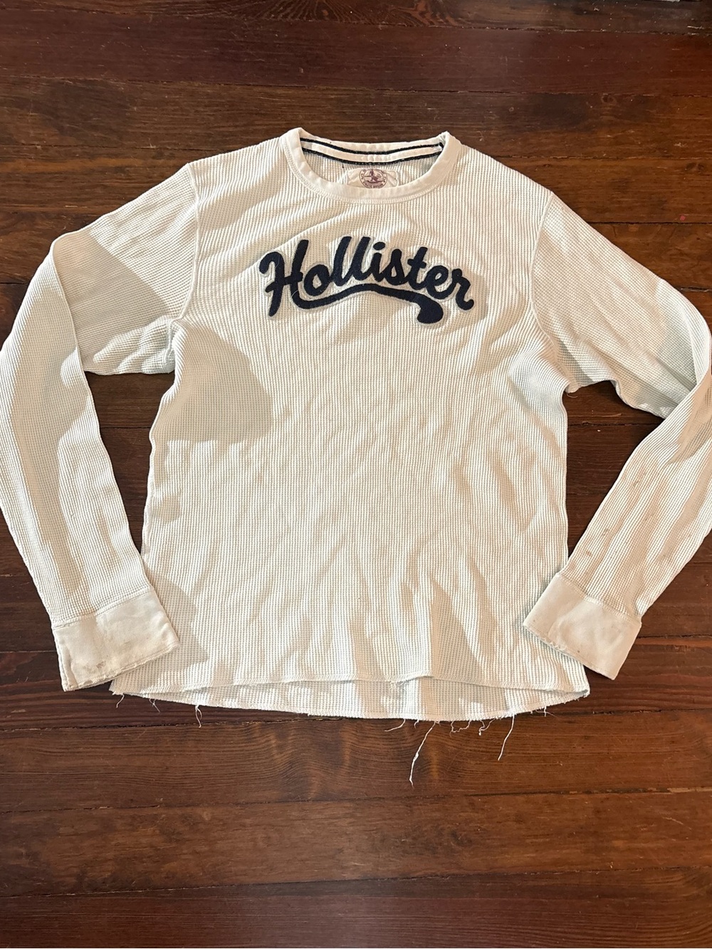 Vintage Hollister cream waffle knit logo long sleeve Henley shirt size XL
